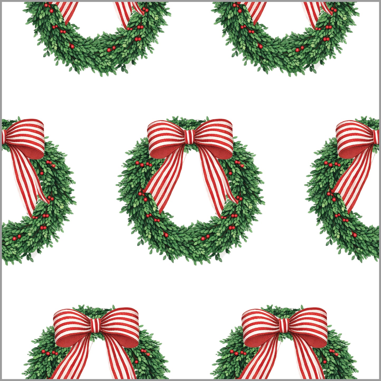 Continuous Roll Gift Wrap - Wreath w/Striped Bow