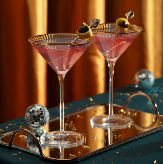Art Deco Meridian Pink w/Gold-Rim Glasses x 2