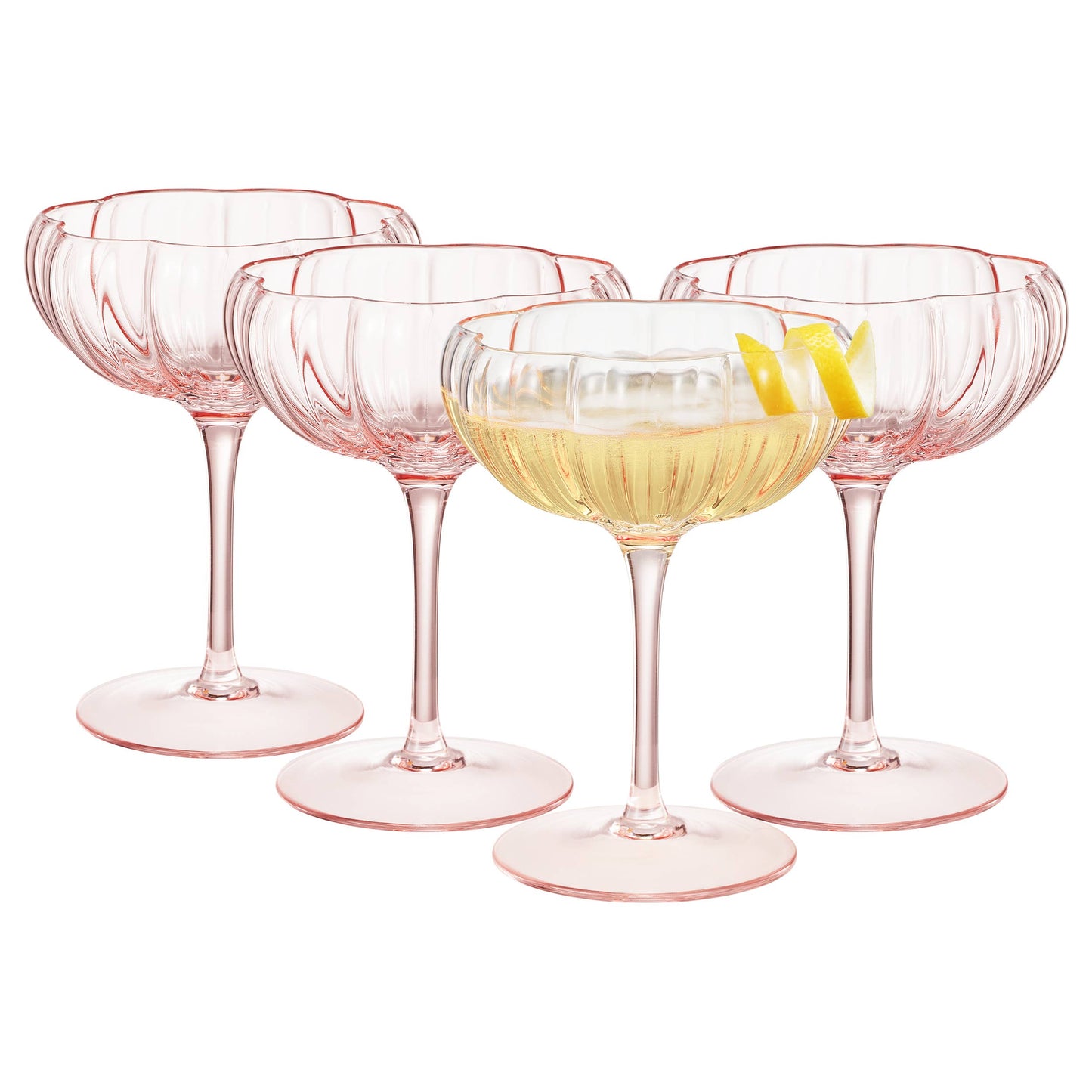 Pink Wavy Flower Coupe Glasses | S/2