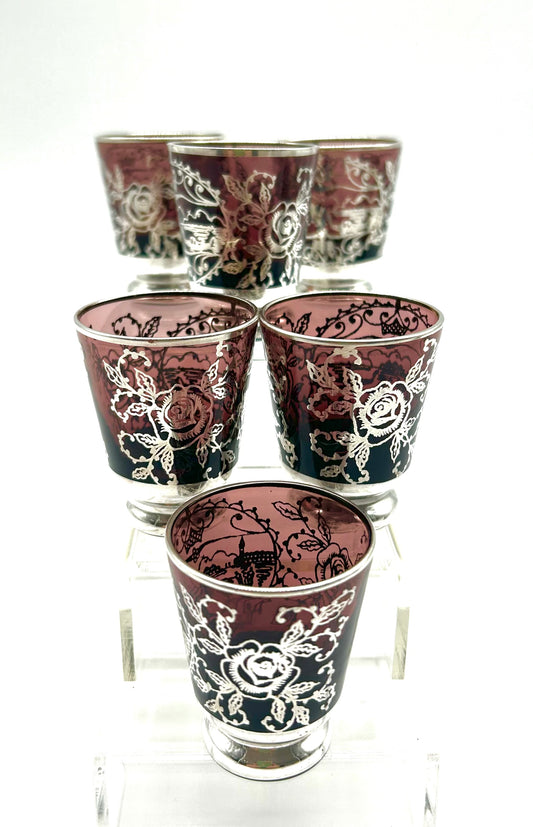 Sterling Overlay Ruby Shot Glasses, S/6