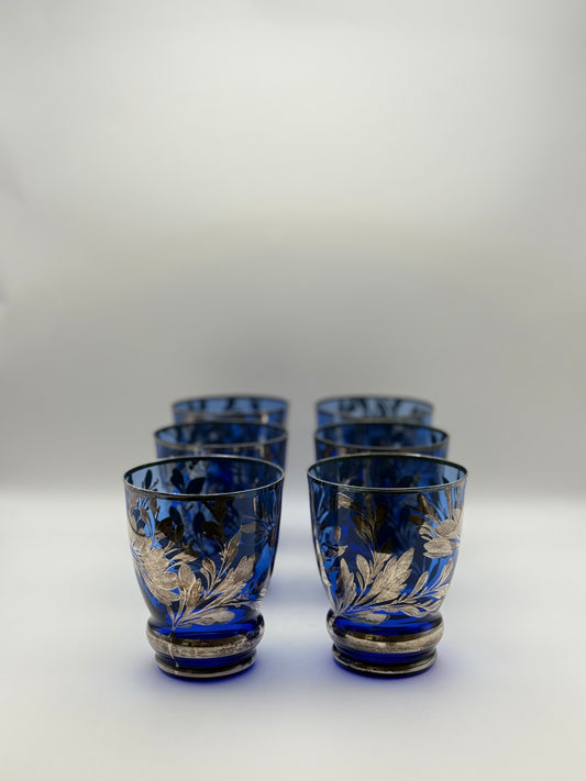 Cobalt Silver Overlay Glasses Set