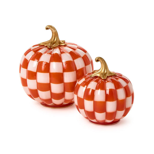 Checkered Orange & White LED Pumpkin
