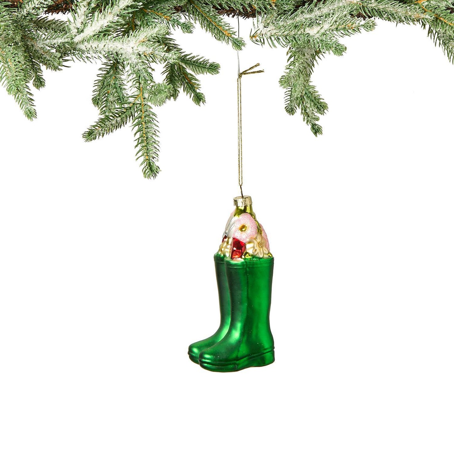 Glass Green Gardening Boots Ornament