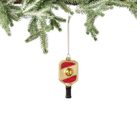 Glass Red & Gold Pickleball Ornament