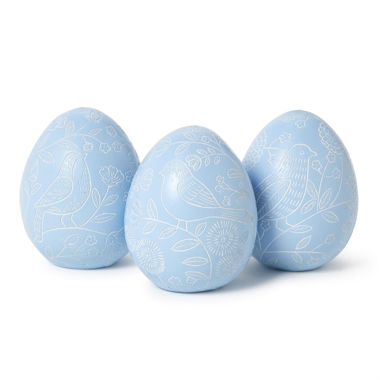 Blue Hand-Carved Bird Scene Egg