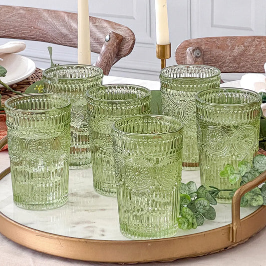 Vintage Sage Drinking Glass, Set of 6