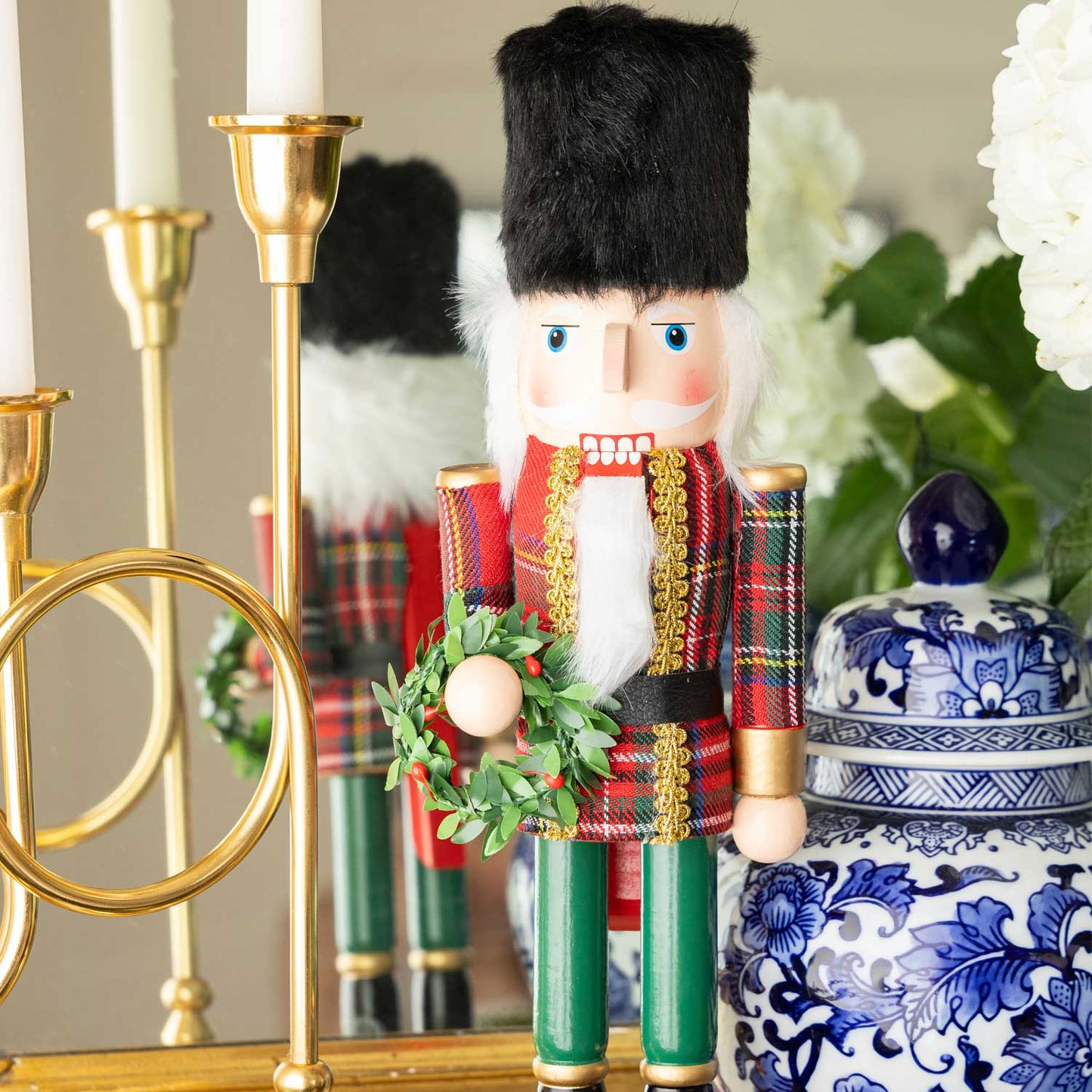 Tartan Plaid 15" Hand-Painted Wood Nutcracker