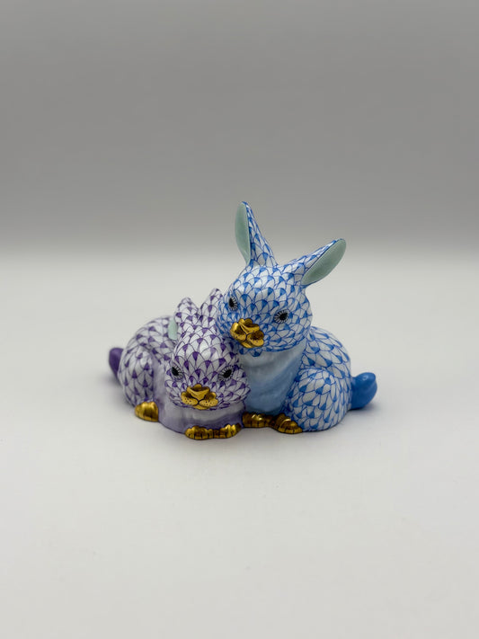 Snuggling Bunnies Blue/Lavender