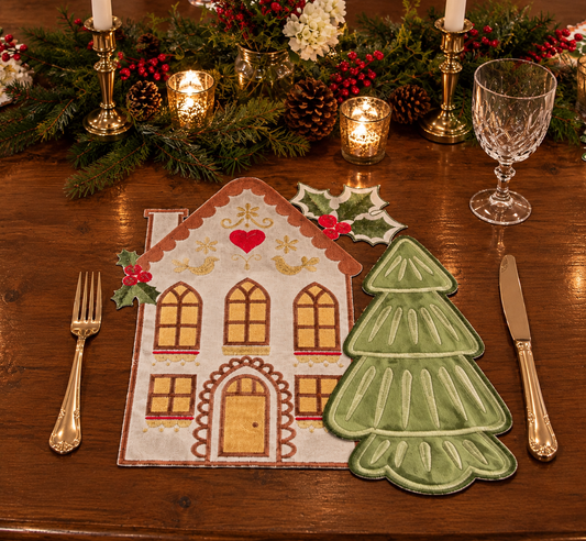 14" Gingerbread House Placemat, Set of 4