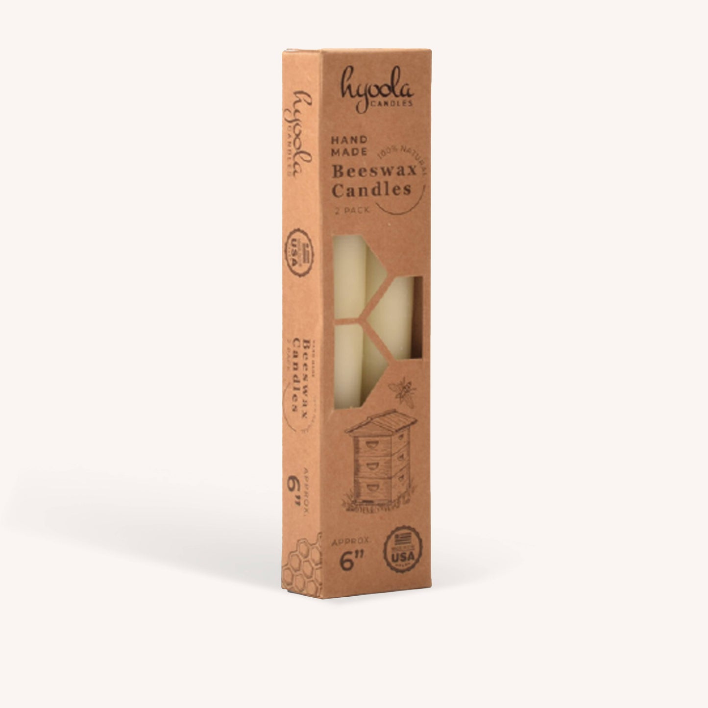 White Beeswax Candles - 6 inch - 4 Pack