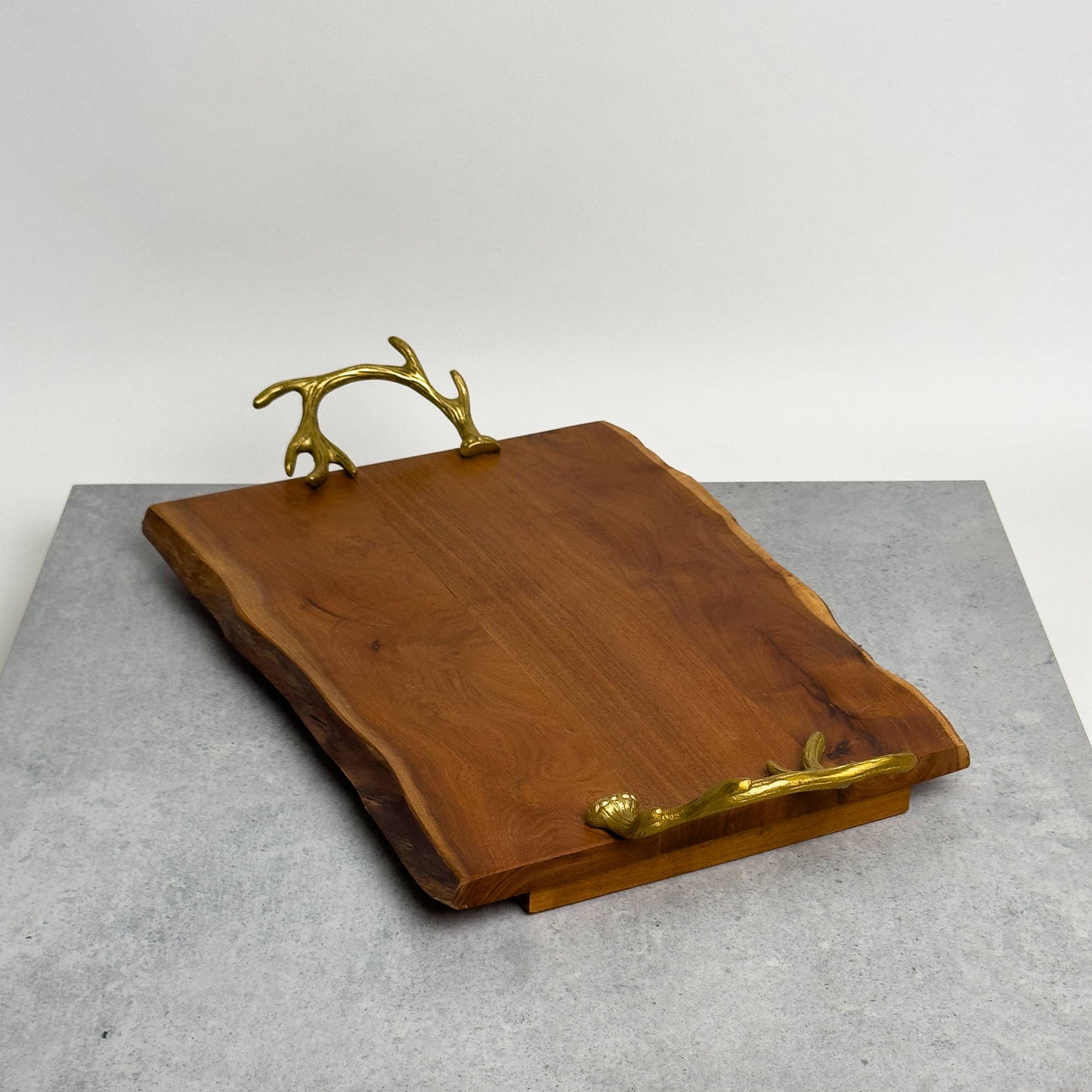 Wood Tray w/ Gold Antler Handles