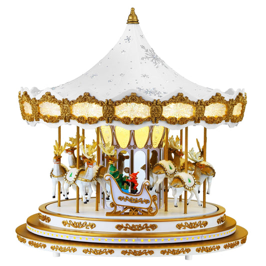 White & Gold Animated & Musical Crystal Carousel