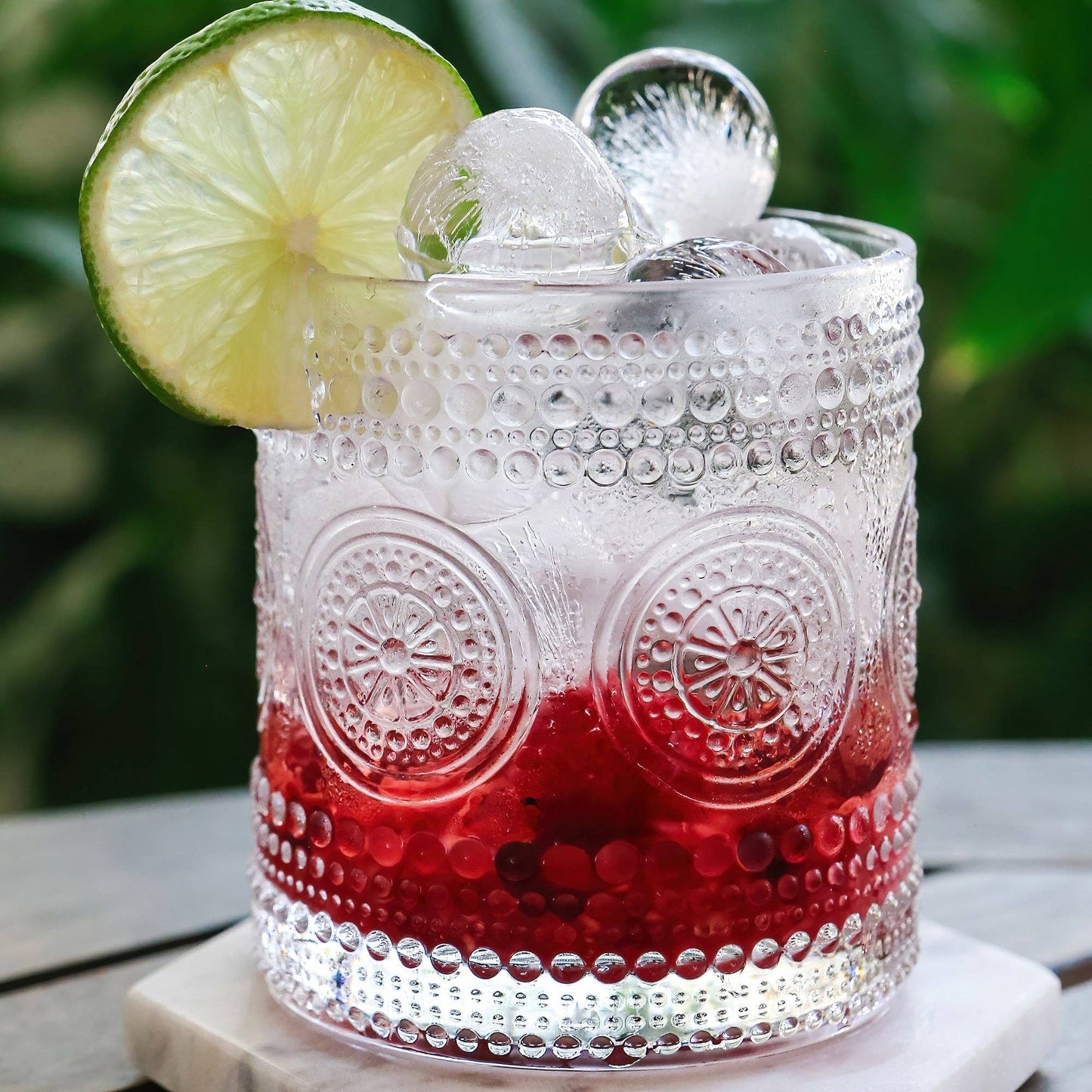 Hobnail Beaded Floral Clear Glasses, Set of 6