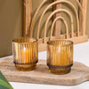 Ribbed Amber Glass Votive Candle Holder