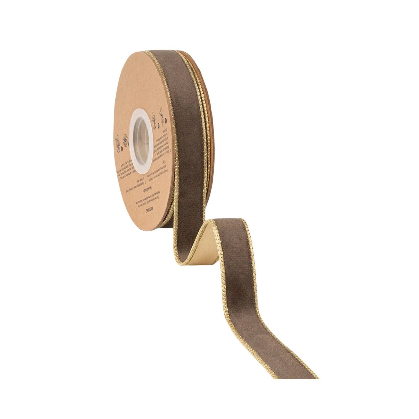 Brown w/ Gold Shimmer | 1" Reversible Velvet Wired Ribbon | Satin Backing | 10 Yard Roll