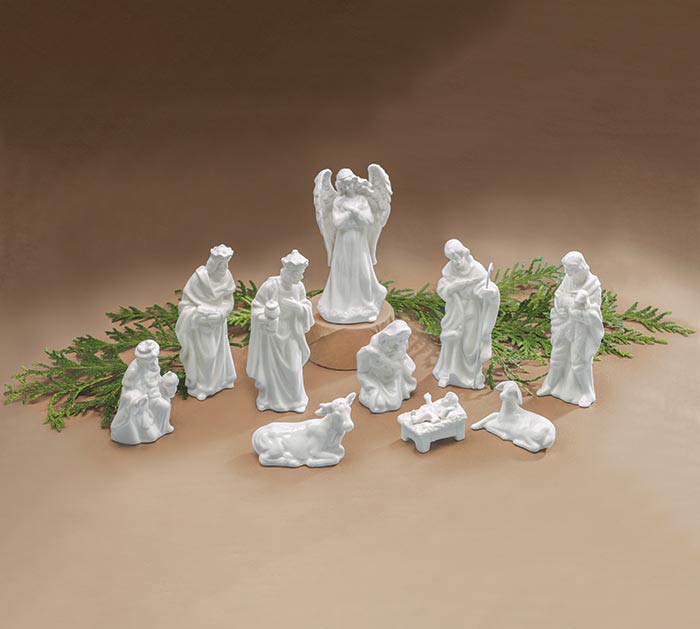 10 PIECE WHITE PORCELAIN NATIVITY