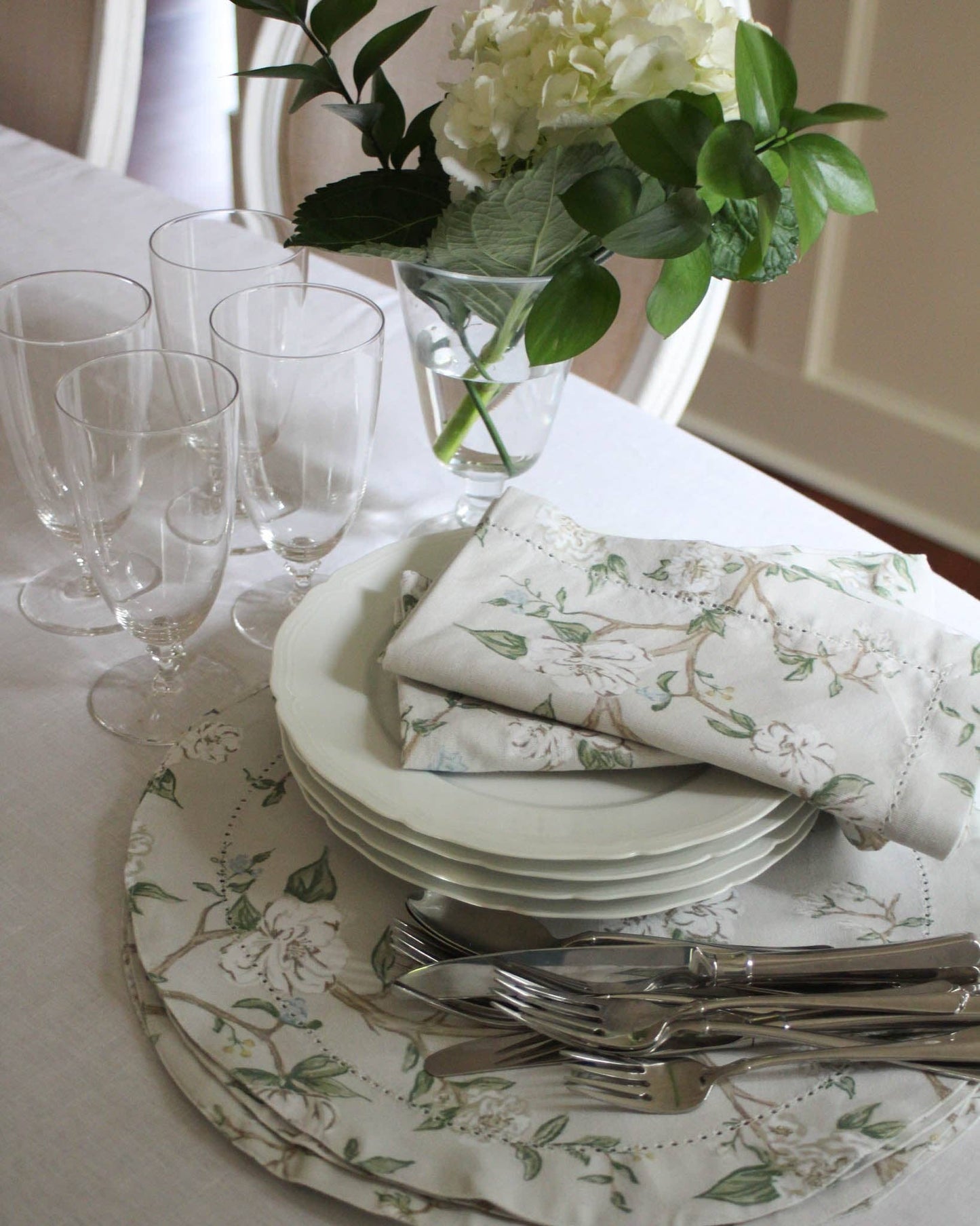 Camellia Floral Round Cotton Placemats, Set of Four