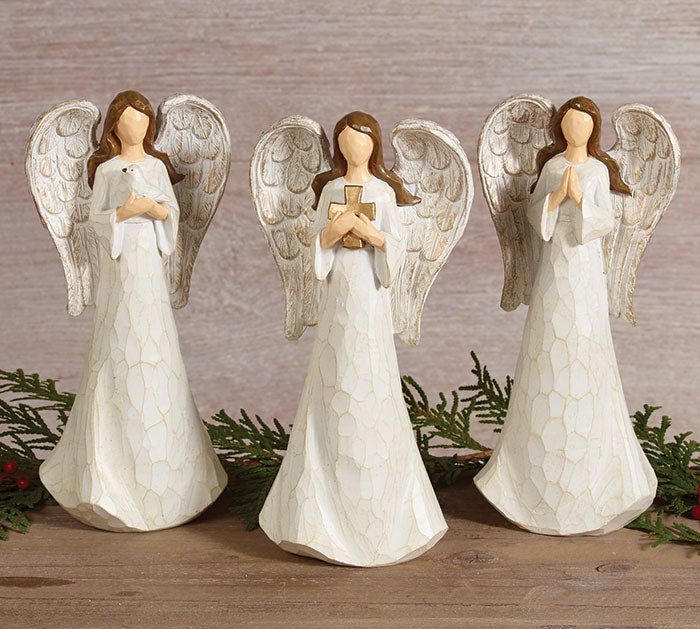 WOOD CARVED RESIN WHITE ANGEL