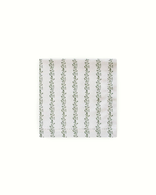 Begonia Stripe Fern Green Floral Napkins, Set of Four