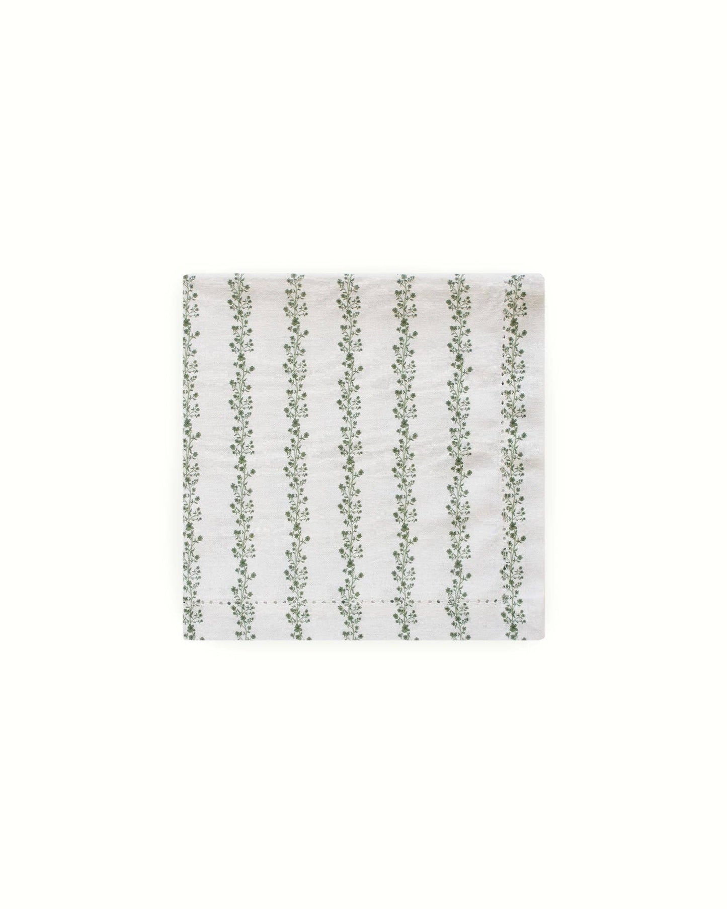 Begonia Stripe Fern Green Floral Napkins, Set of Four