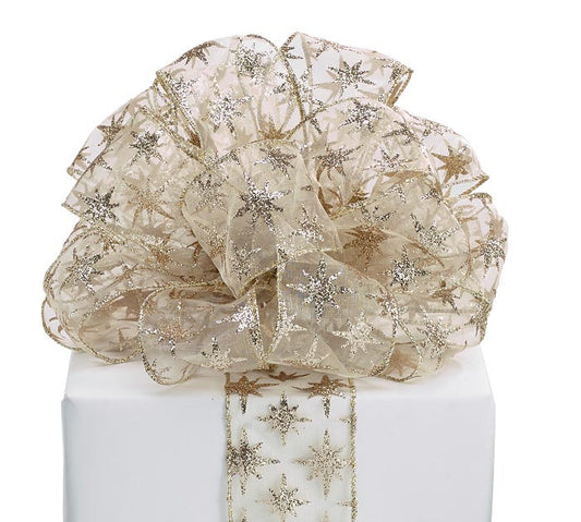 Gold Starbursts Glitter Ribbon