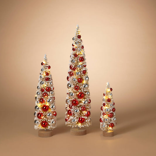 Lighted Holiday Bottle Brush Tree: Red, White