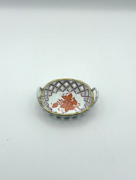 Rust Chinese Bouquet Small Handle Trinket Dish