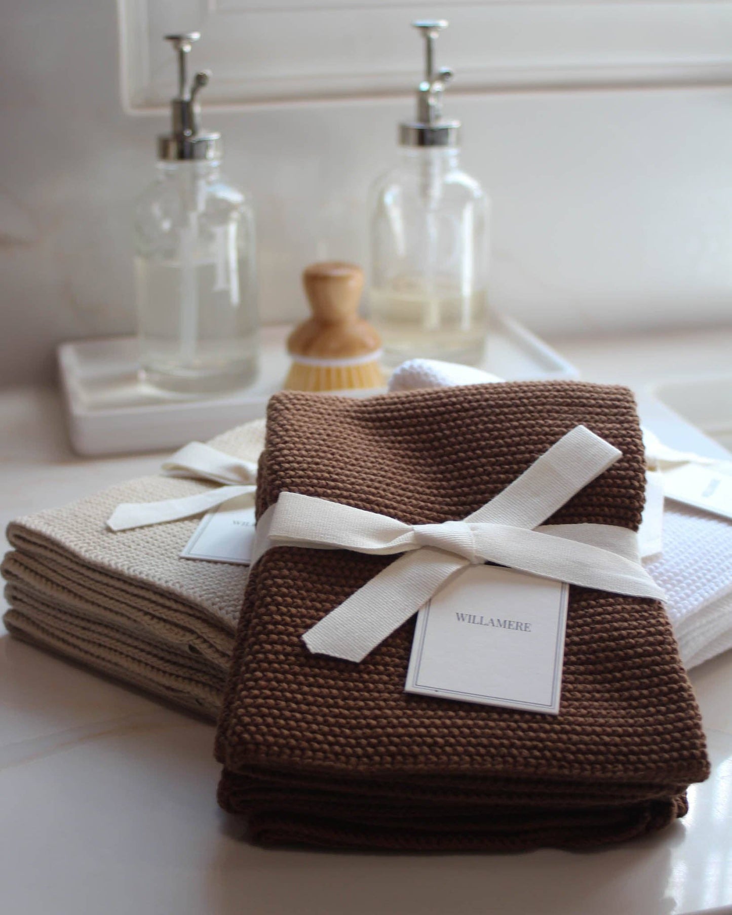 Organic Cotton Chunky Knit Kitchen Towel Set,White