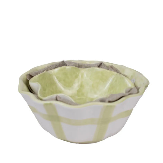Gingham Ruffle Nesting Bowls Green