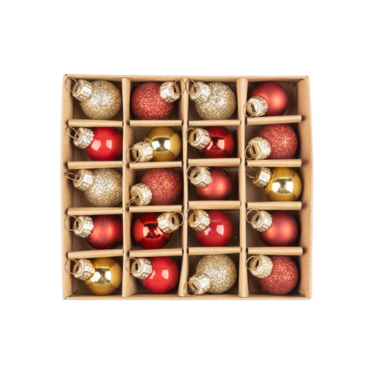 S/20 .5" Red & Gold Mini Glass Ornaments