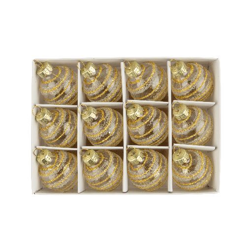 SET 1.25" Gold Glitter Swirl Mini Glass Ornaments