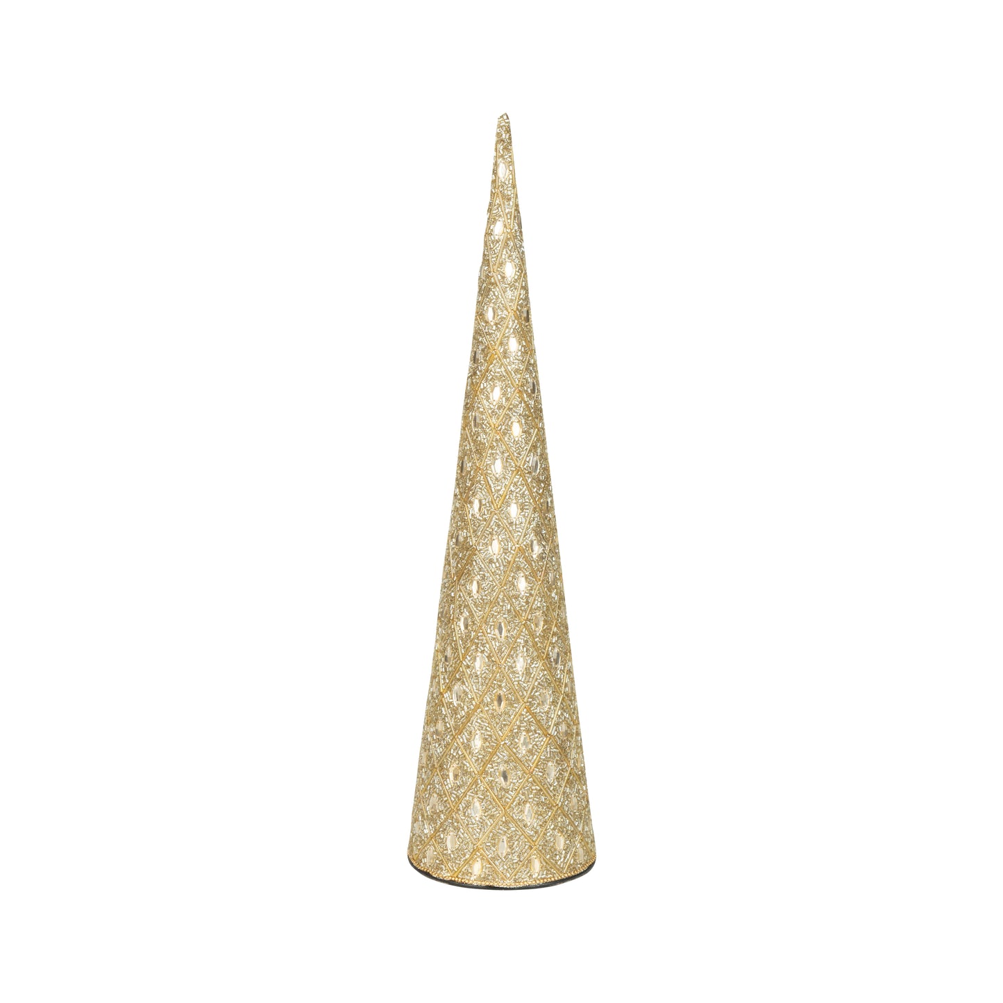 Harlequin Pattern Gold Beaded Cone Tree