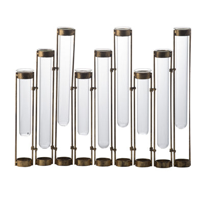 Glass Vial Flower Vase with Bronze Metal Frame