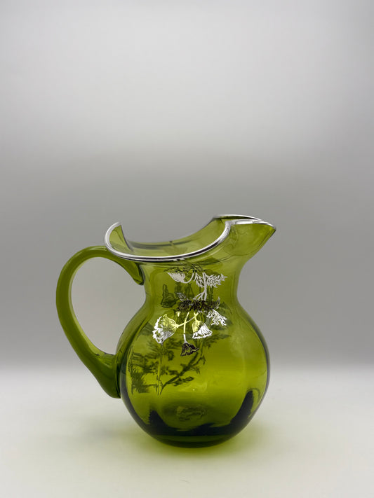 Emerald Green Pitcher w/Silver Overlay