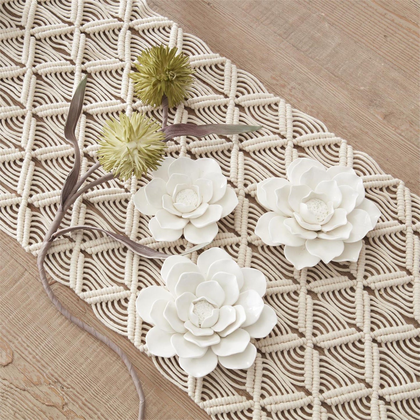 Handcrafted Glossy-White Wall Flowers S/3