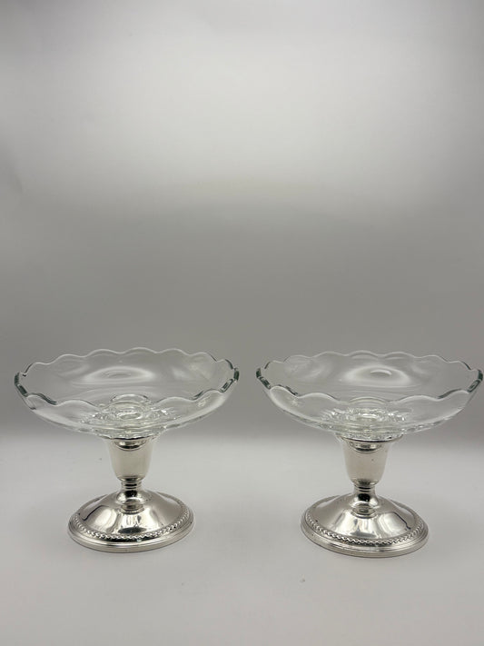 Pair of Rogers Sterling Silver Candleholders with Glass Compote Bowl