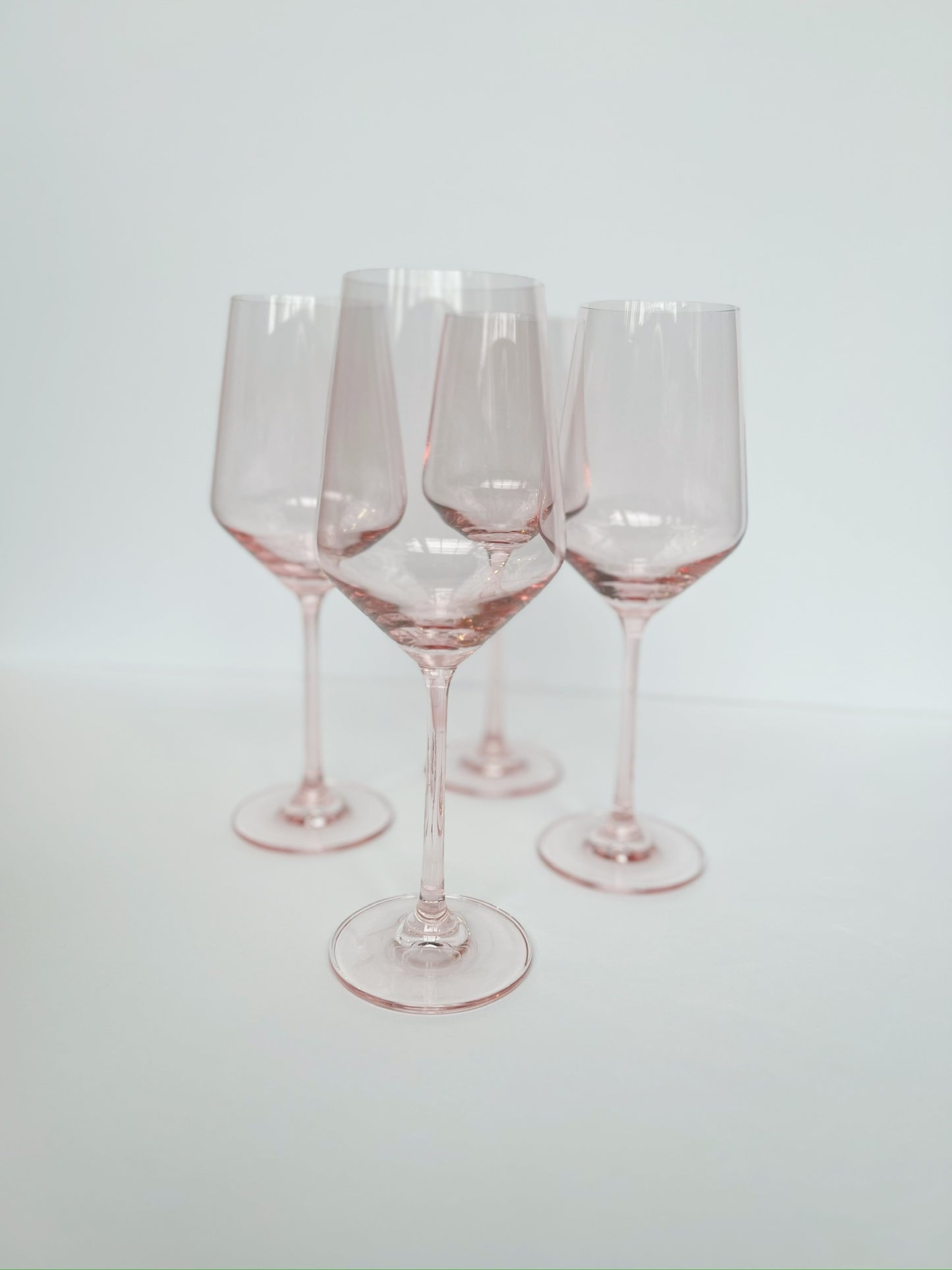 Set of 4 Pink Colored Wine Glasses - 12 oz Hand Blown