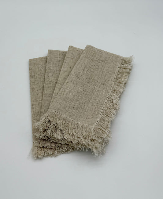 Natural Hemstitch Napkin w/ Fringe, Set of 4