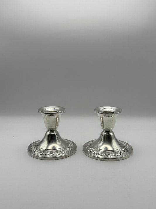 Vintage Alvin Sterling 3” Pair Ornate Candlesticks