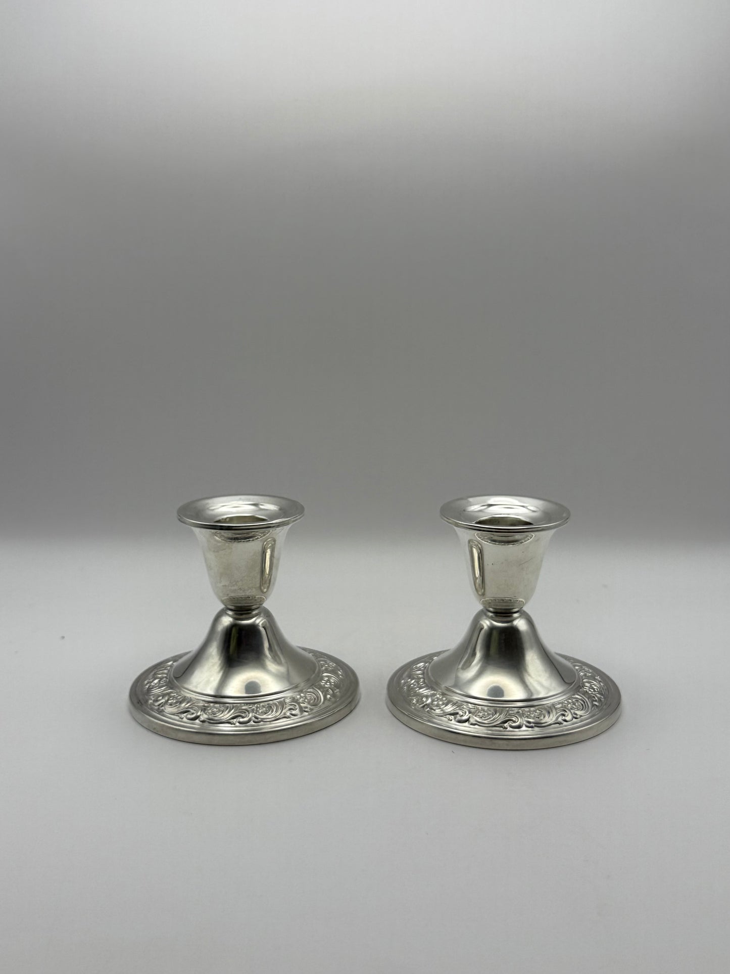 Vintage Alvin Sterling 3” Pair Ornate Candlesticks