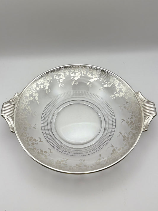 Vintage Sterling Overlay 9” Round Bowl with Sterling Handles