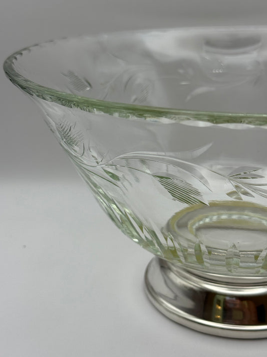 Vintage Large 10" Cut Crystal Bowl w/ Sterling Base