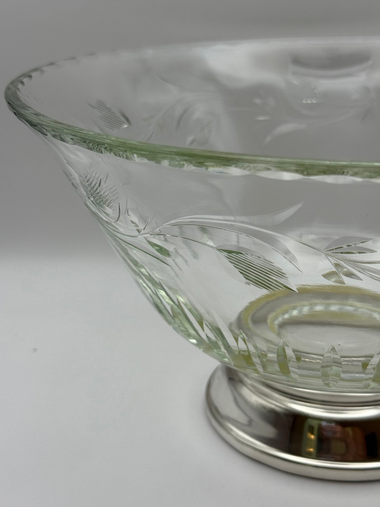Vintage Large 10" Cut Crystal Bowl w/ Sterling Base