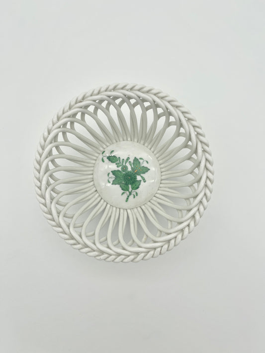 5" Open Weave Bowl Chinese Bouquet Green