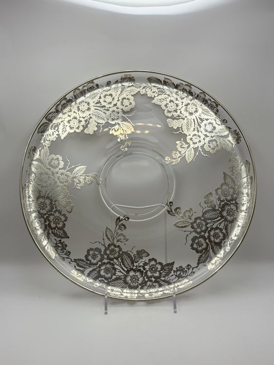 Vintage Sterling Overlay Large Round Tray