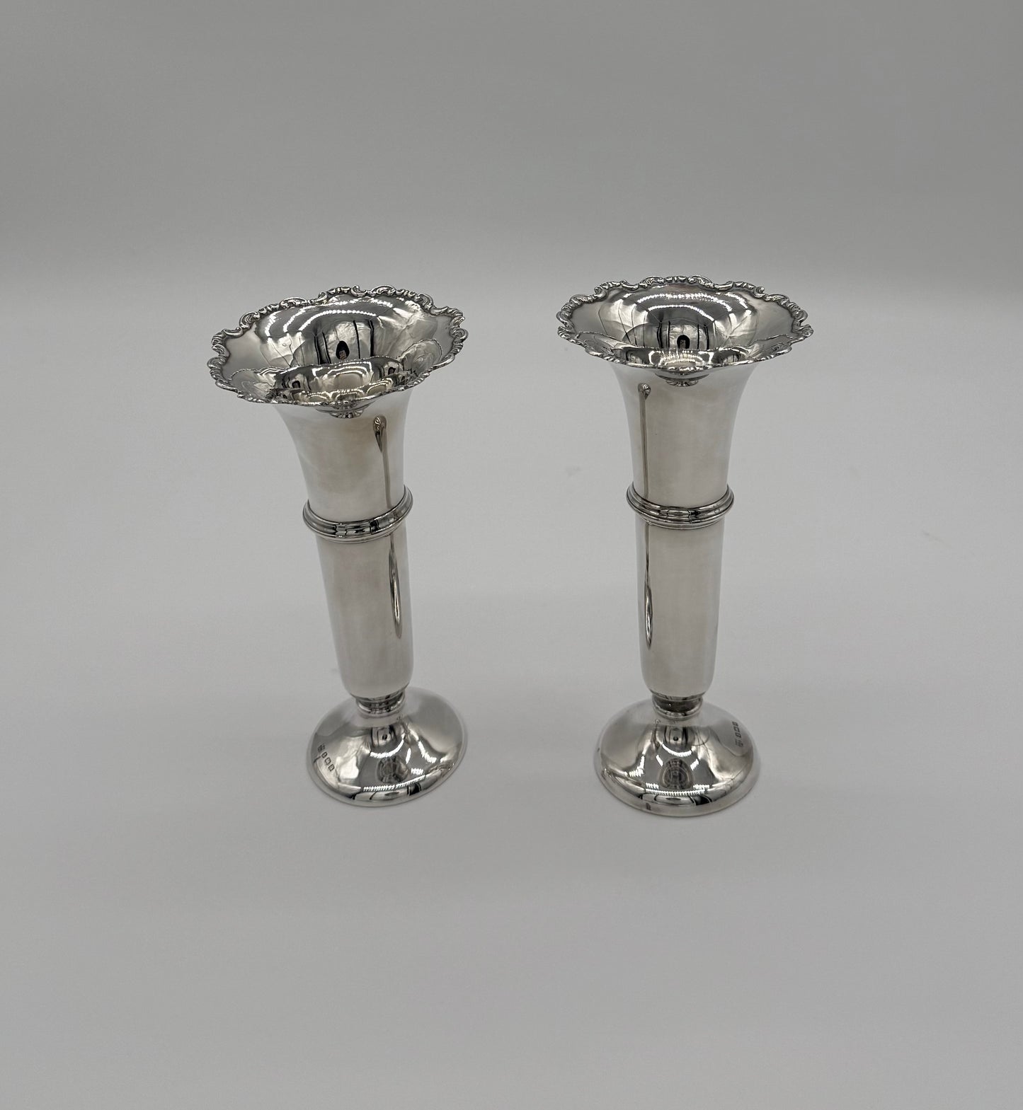 Vintage Pair of George V Fluted Sterling Vases