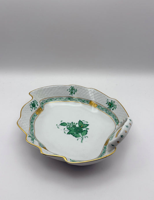 Large Leaf Dish w Handle Chinese Bouquet Green