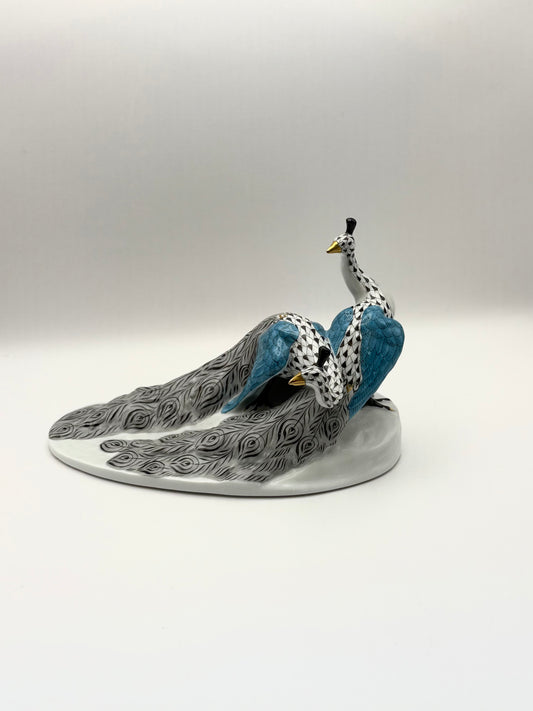 Pair of Peacocks Black, Gold, Blue