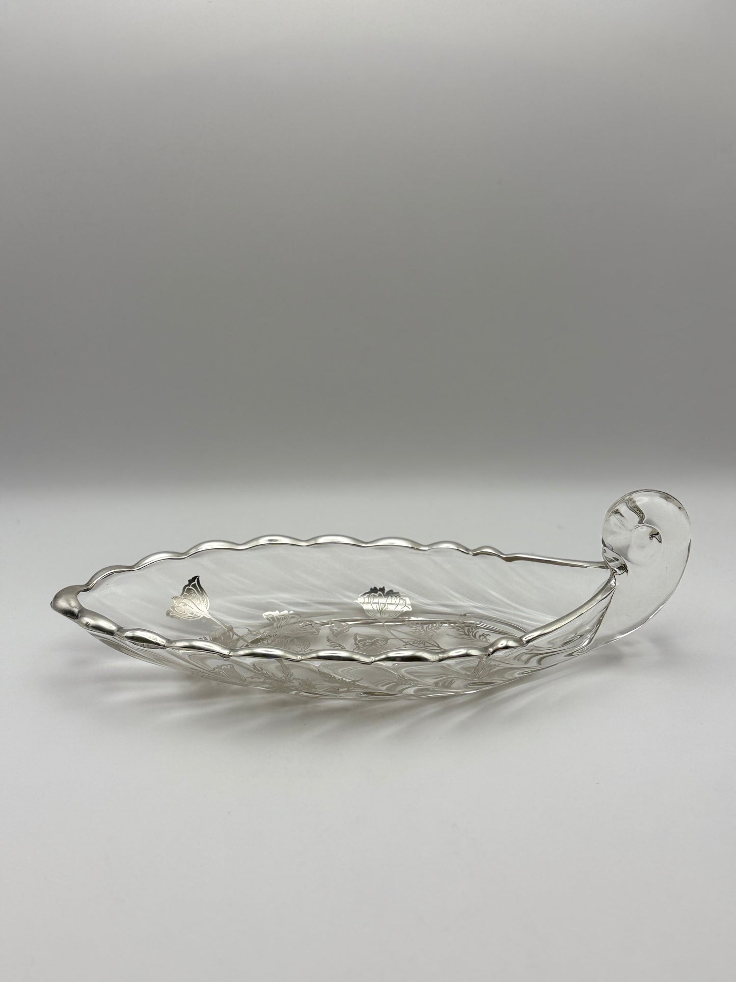 Vintage Sterling Overlay 9” Long Bowl With Glass Handle