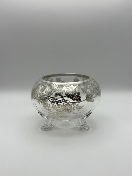Vintage Sterling Overlay Footed Rose Bowl